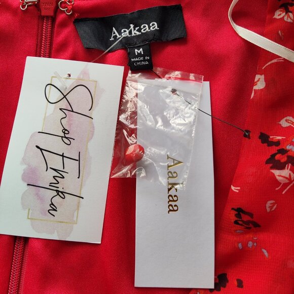 AAKAA Twist Bodice w Peplum Abstract Floral Sheer Flowy Mini Dress Lined S NWT - Picture 13 of 13